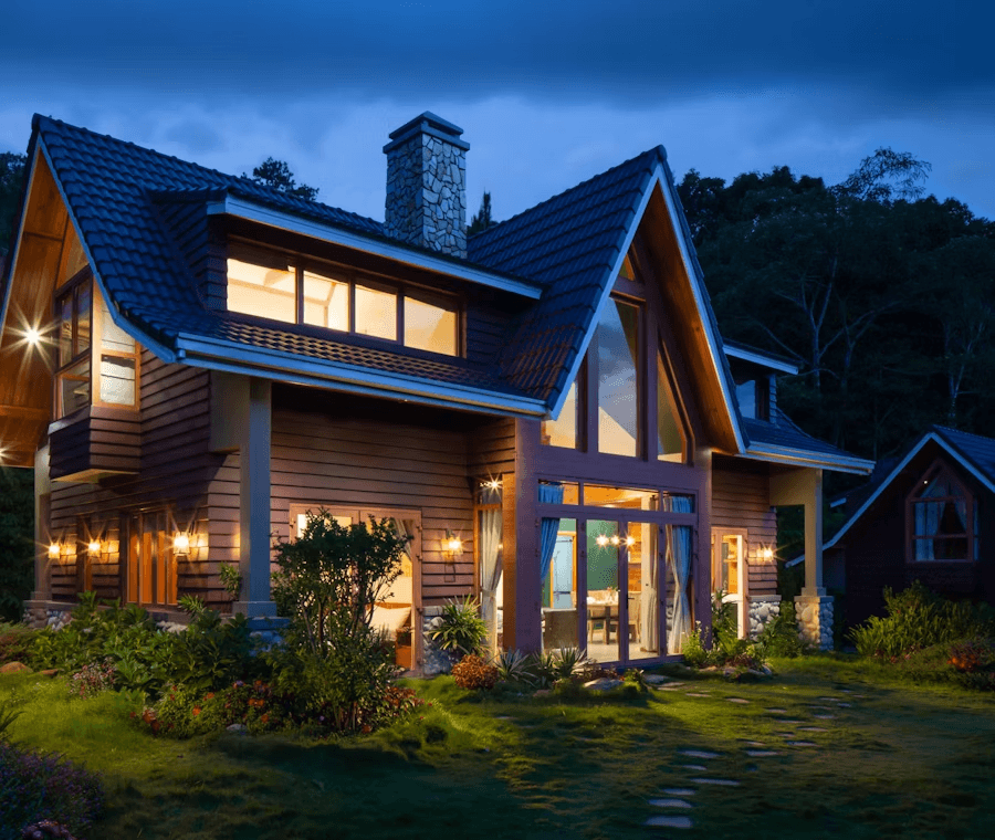 Modern property at dusk